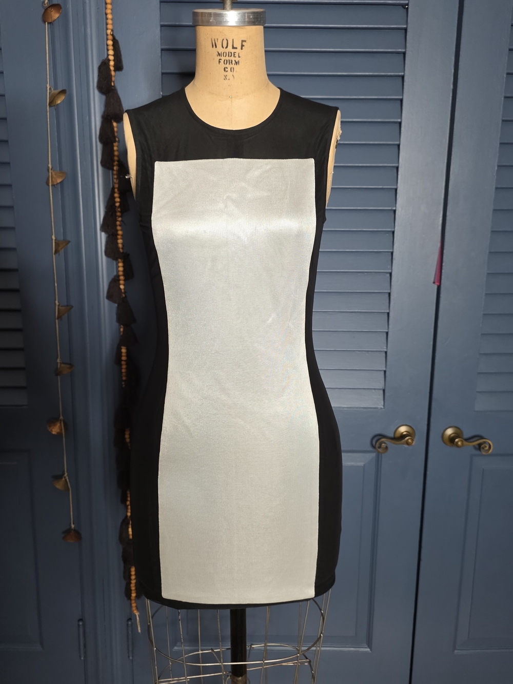 rag & bone Black and Cream Sleeveless Colorblock Sheath Dress